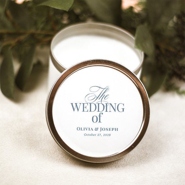 Classic Luxe Elegant White and Dusty Blue Wedding Classic Round Sticker (Creator Uploaded)