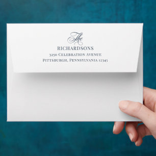 Classic Luxe   Elegant White and Navy Blue Envelope