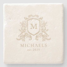 Classic Luxe Gold Monogram Stone Coaster
