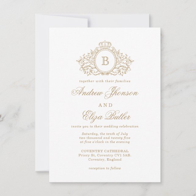 Classic Luxe Gold Monogram Wedding Invitation (Front)