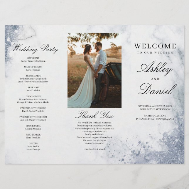 Classic Luxe Marble Trifold Wedding Program Flyer (Front)