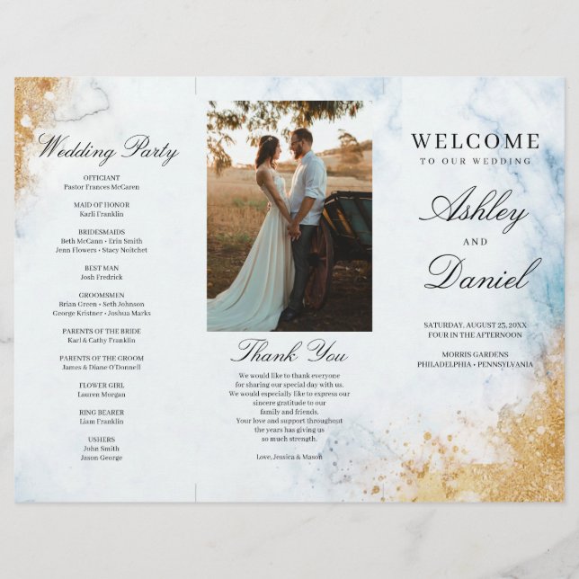 Classic Luxe Marble Trifold Wedding Program Flyer (Front)