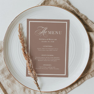 Classic Luxe   Mocha Taupe Border Neutral Wedding Menu