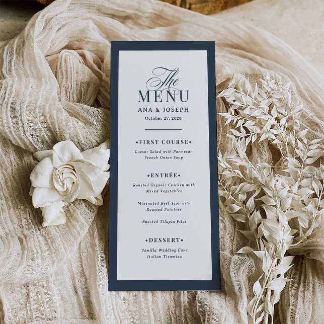 Classic Luxe | Navy Blue and White Border Wedding Menu (Creator Uploaded)