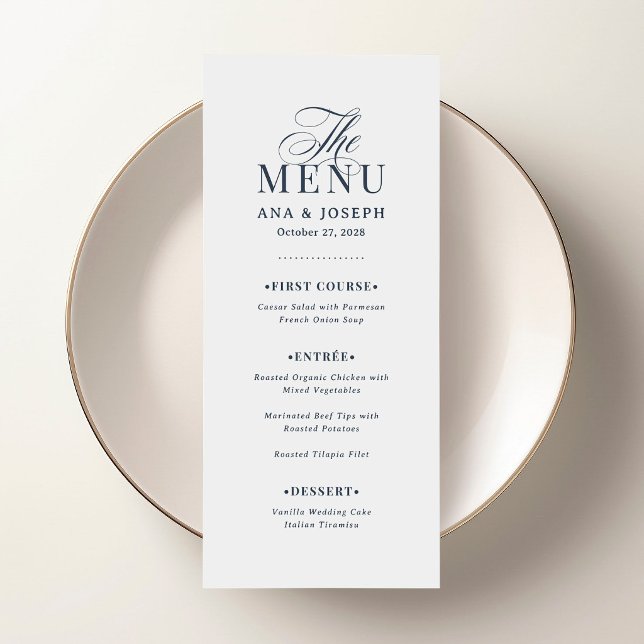 Classic Luxe | Navy Blue and White Elegant Wedding Menu (Creator Uploaded)