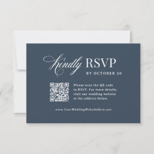 Classic Luxe   Navy Blue Scannable QR Code Wedding RSVP Card