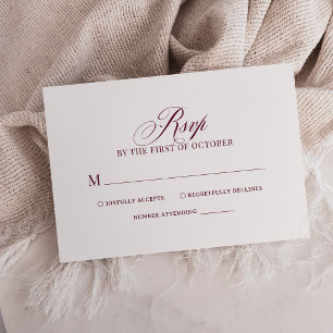 Classic Luxe   Simple White and Burgundy Wedding RSVP Card