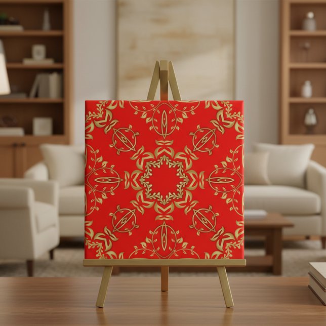 Classic Luxury Chic Faux Gold Ornaments On Red Tile (Creator Uploaded)