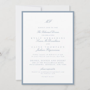 Classic Luxury Dusty Blue Wedding Rehearsal Dinner Invitation