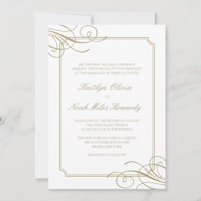 Classic Luxury Gold Elements & Frame Wedding Invitation (Front)