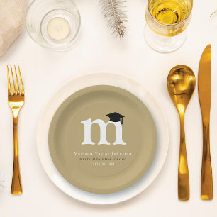 Classic M Monogram Simple Modern Graduation Party Paper Plate