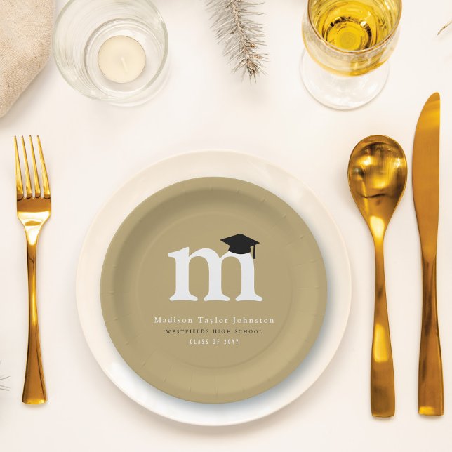 Classic M Monogram Simple Modern Graduation Party Paper Plate (Simple Classic Graduate's Monogram Modern Graduation Party Paper Plate @ zazzle.com/color_therapy)