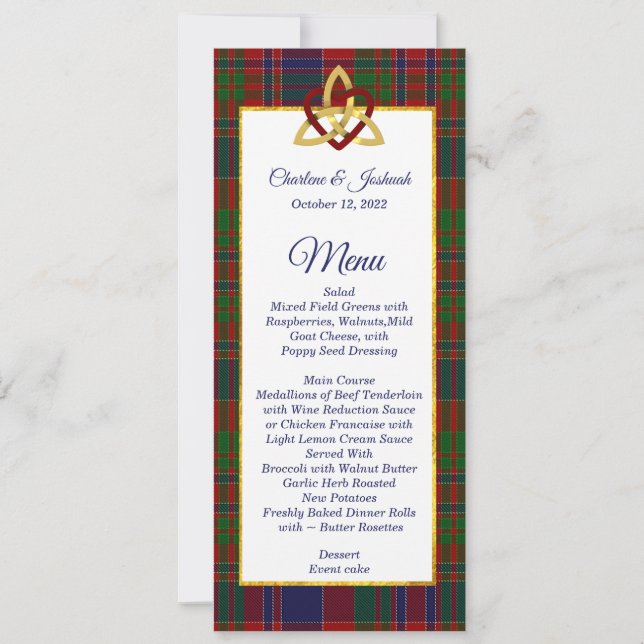 Classic MacDonald Tartan Wedding Menu Invitation (Front)