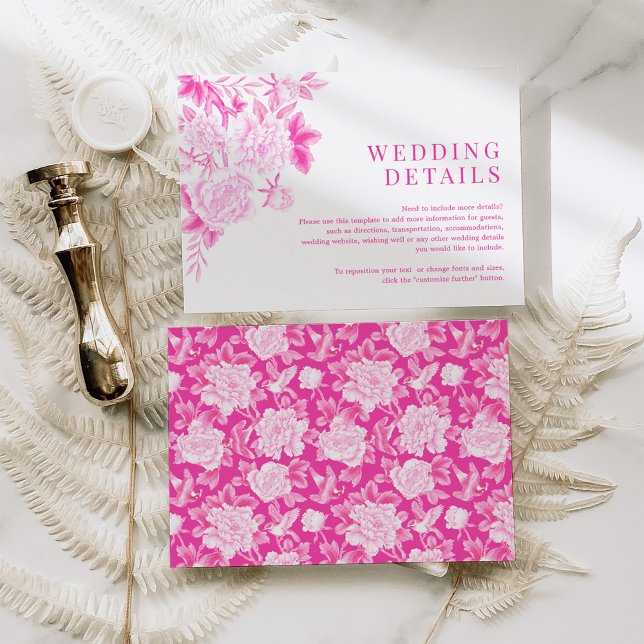 Classic Magenta Floral Chinoiserie Wedding Details Enclosure Card (Creator Uploaded)