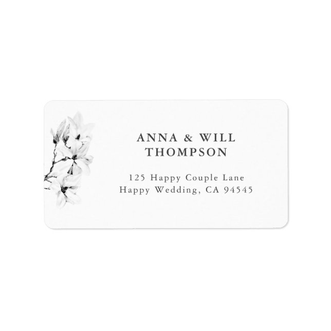 Classic Magnolia Black White Art RSVP Address Label (Front)
