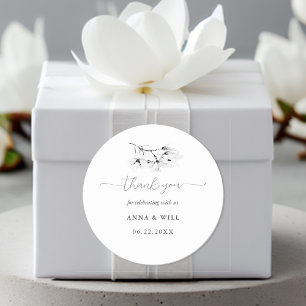 Classic Magnolia Black White Floral Wedding Favour Classic Round Sticker