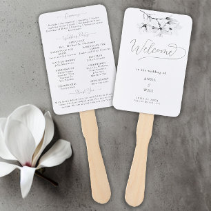 Classic Magnolia Black White Wedding Program Hand Fan