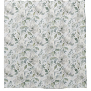 Classic Magnolia Floral Pattern in Soft Grey Shower Curtain