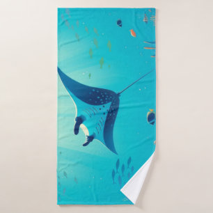 Classic, manta ray coastal art bath towel