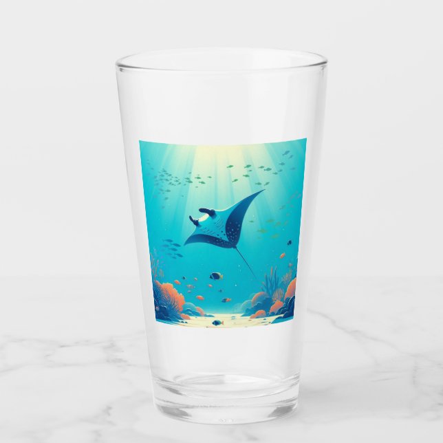 Classic, manta ray coastal art glass (Front)