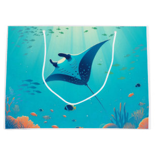 Classic, manta ray coastal art large gift bag