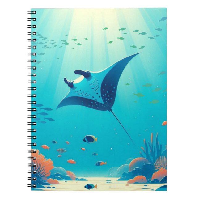 Classic, manta ray coastal art notebook (Front)