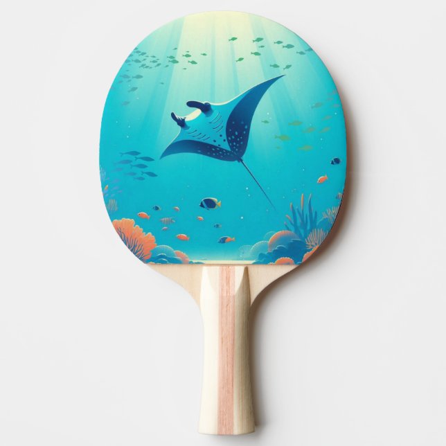 Classic, manta ray coastal art ping pong paddle (Front)