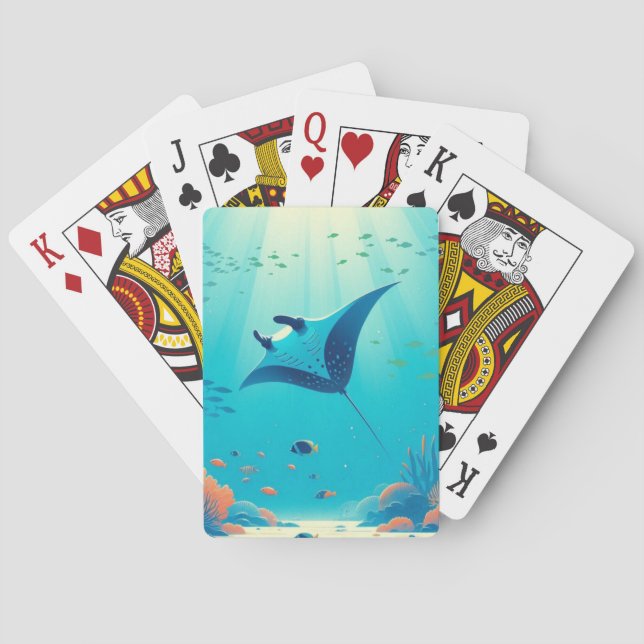 Classic, manta ray coastal art playing cards (Back)