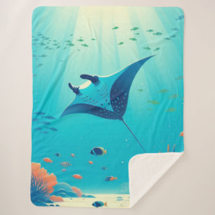 Classic, manta ray coastal art sherpa blanket