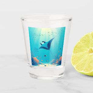 Classic, manta ray coastal art shot glass