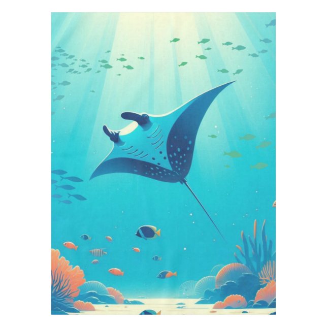 Classic, manta ray coastal art tablecloth (Front)