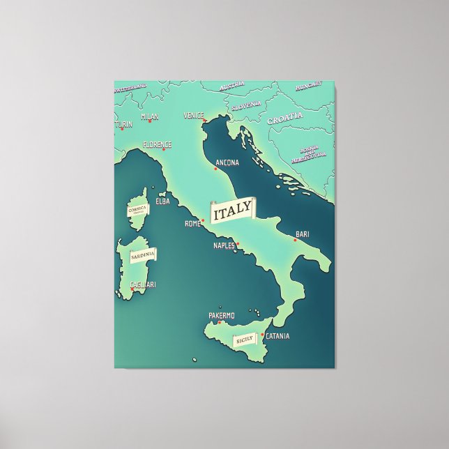 Classic Map Of Italy Canvas Print (Front)