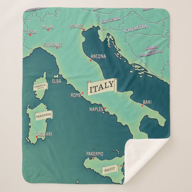 Classic Map Of Italy Sherpa Blanket (Front)