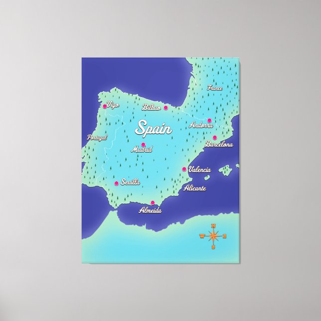 Classic Map Of Spain Canvas Print (Front)