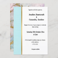 CLASSIC MARBLE PASTEL BLUE GOLD TRIM INVITATION