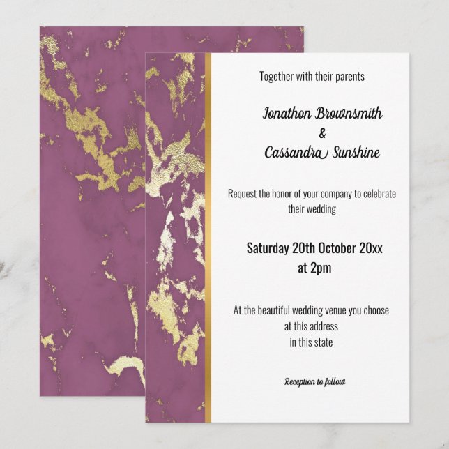 CLASSIC MARBLE PURPLE GOLD TRIM INVITATION (Front/Back)
