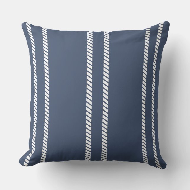 Classic Marine Blue with Stripes Throw Pillow (Front)