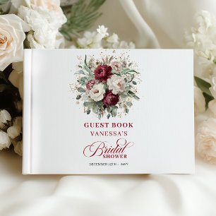 Classic Maroon Floral Gold Bridal Shower Guest  Book