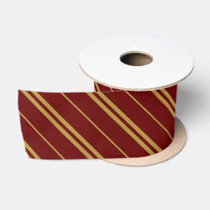 Classic Maroon Gold School Stripes Pattern Satin Ribbon