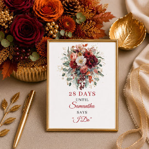 Classic maroon greenery fall bridal shower countdo poster