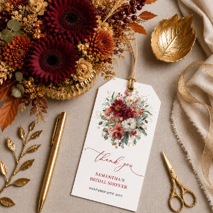 Classic maroon greenery fall bridal shower favour  gift tags