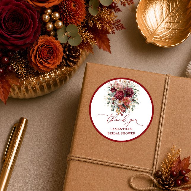 Classic maroon greenery fall bridal shower sticker (Classic maroon greenery fall bridal shower sticker layout

)