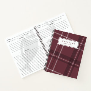 Classic maroon plaid personalised family recipe notebook