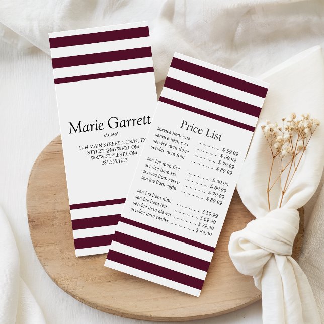 Classic Maroon Stripe Business Price Rack Card (Creator Uploaded)