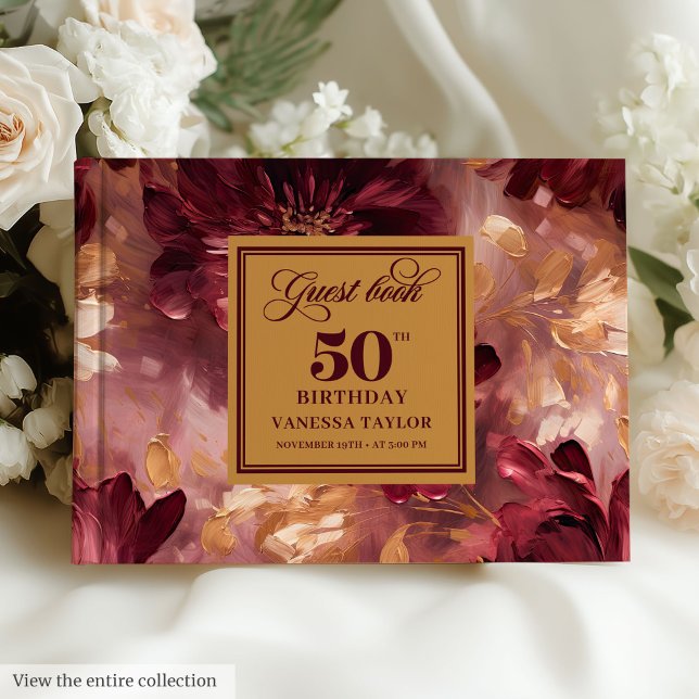 Classic Marsala Blush Gold Flowers 50th Birthday Guest Book (Classic Marsala Blush Gold Flowers 50th Birthday Guest Book)