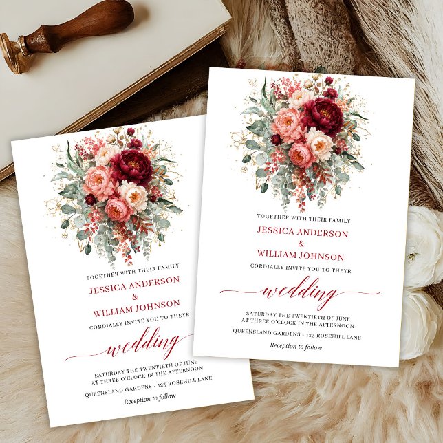 Classic Marsala Flowers Greenery Fall Wedding Invi Invitation (Classic Marsala Flowers Greenery Fall Wedding Invite

)