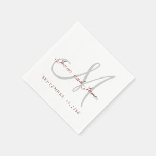 Classic Marsala White Grey Monogram Paper Napkins