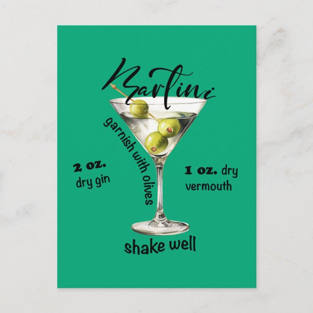 Classic Martini Recipe Cocktail Bar Art Postcard (Front)