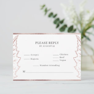 Classic Matt Rose Gold Leaves Wedding RSVP Card