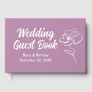 Classic Mauve Purple Floral Sketch Foil Guestbook